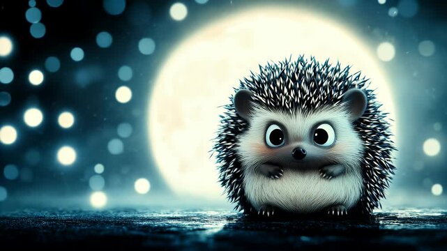 Cute hedgehog under moonlight