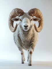 Ram with Horns on White Background