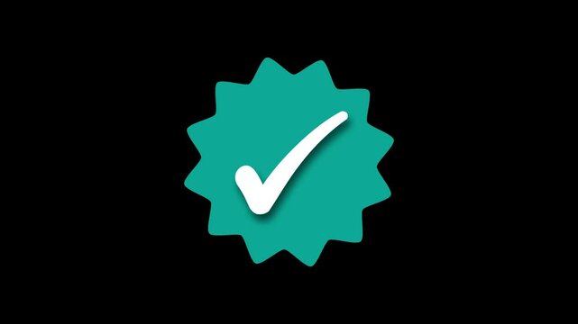 3D Starburst Badge Fill Check Mark Symbol in Motion, Elegant 3D Starburst Badge Check Mark Animation