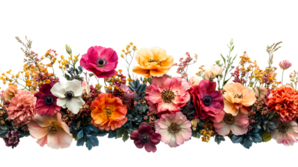 Floral arrangement of anemone flowers various colors. cut out transparent