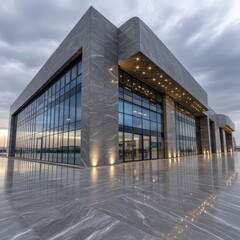 Fototapeta premium Sleek modern building exterior with polished concrete flooring Ideal for architectural, design, and construction projects - modern surface view