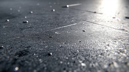 Close-up view of a dark gray surface with scattered small objects.