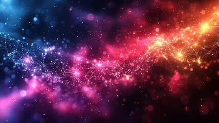 Fototapeta premium Vibrant cosmic abstract with swirling colors and sparkling lights, perfect for technology, innovation, or creative backgrounds.