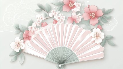 Pink hand fan and flowers
