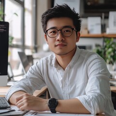 Young architect with computer