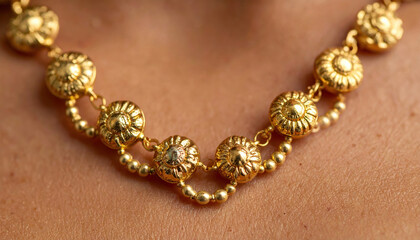 Elegant Gold Necklace with Intricate Designs and Shiny Finish