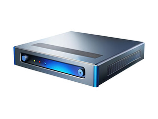 Sleek and Modern Entertainment Device with Blue Accent Lighting and Smooth Design