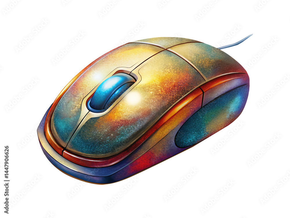 Poster artistic rendition of a computer mouse with vibrant color gradients and detail