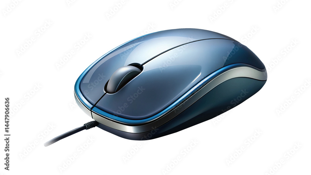 Poster sleek modern blue computer mouse with glossy finish and wired connection