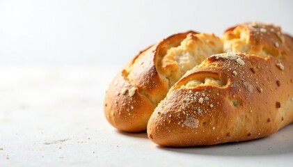Artisanal bread, crusty & golden on pristine white , white, bread