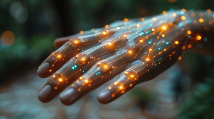 Futuristic digital marketing conference where experts discuss the ethical implications of AI and data privacy in marketing