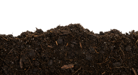Rich humus soil texture pile with a clear border on a white background