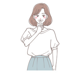 静かにのジェスチャーをしている女性