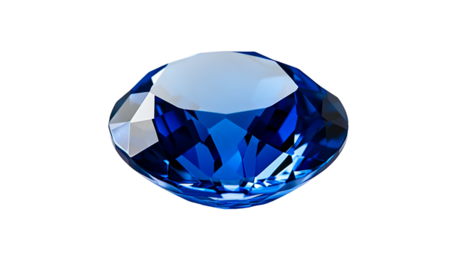 Refractive royal blue jewel, geometric facets, luxury stone. cut out transparent