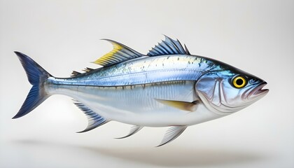Naklejka premium A detailed illustration of a fish with shimmering blue and silver scales, swimming in the ocean.