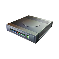 Fototapeta premium A modern looking media player with a green power button shines brightly