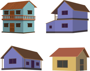 Rural House Vector Set &ndash; Colorful Traditional Village Homes, Small Residential Buildings, Countryside Architecture Illustrations
