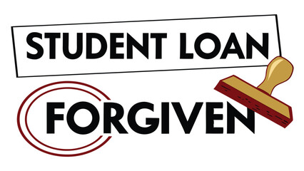Student Loan Forgiven Stamp Vector Silhouette, Debt Relief Concept, Financial Freedom Illustration