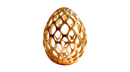 Intricate Golden Egg with Abstract Openwork Design. cut out transparent