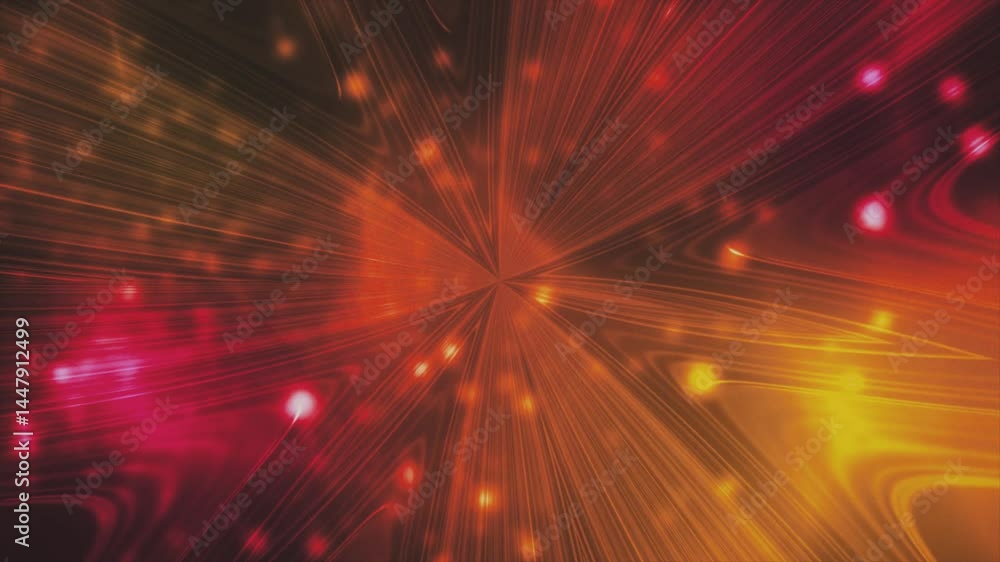 Poster dynamic light rays burst and flow in warm colors, creating an energetic atmosphere filled with inten