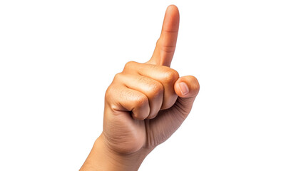Raised index finger gesture; number one symbol with hand pose, cut out transparent