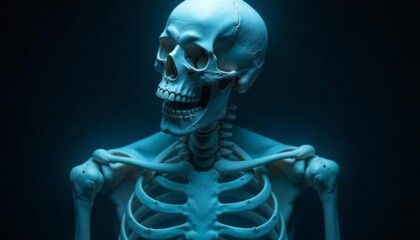 Human Skeleton Figure Head and Shoulders in Blue