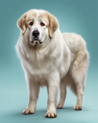 Obraz premium Majestic White Dog on Vibrant Blue Background Exemplifying Companionship and Loyalty in Domesticated Animals
