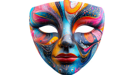 Elegant multicolor decorative face mask with unique painting. cut out transparent