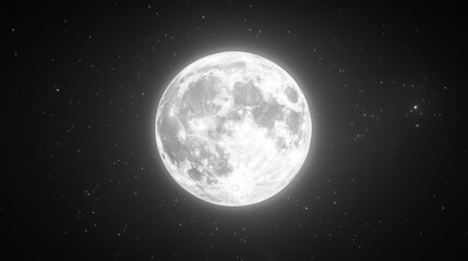 Fototapeta premium Full moon shining brightly in night sky with stars.