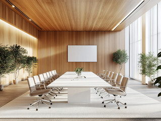 A Photograph Of An Empty Conference Room With Comfortable Chairs And Table