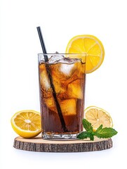 Fototapeta premium Refreshing Iced Tea with Lemon and Mint on White Background