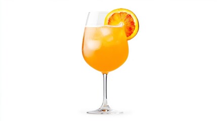 Refreshing Orange Cocktail with Ice and Orange Slice in a Wine Glass