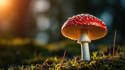 Luminous Amanita Mushroom: A Serene Autumnal Scene