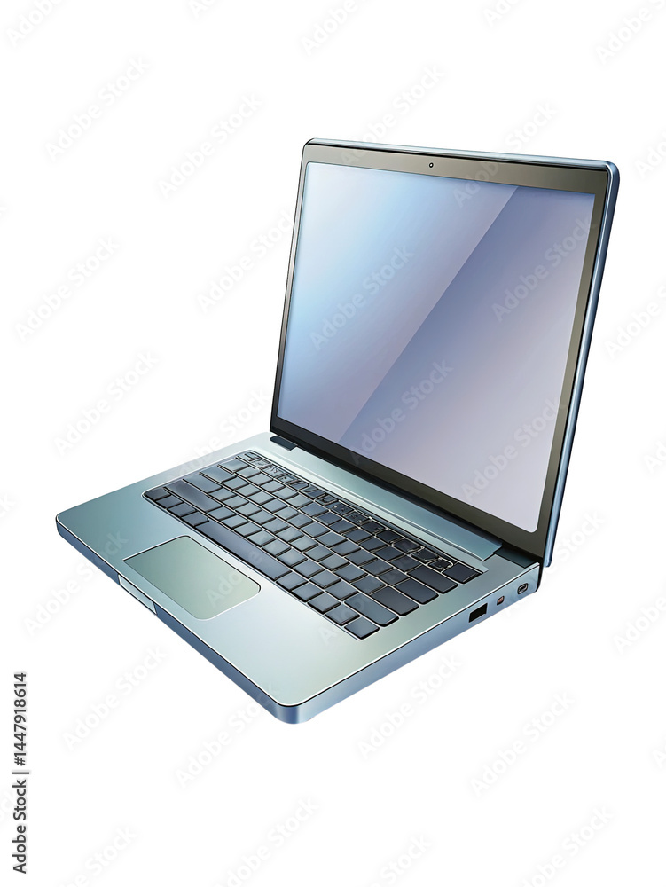 Poster elegant silver laptop computer displaying a blank screen on a white background