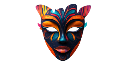 Festive mask, intricate design, vivid colors and patterns. cut out transparent