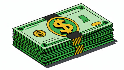 Simple clip art style stack of banknotes with gold currency symbol and clean lines