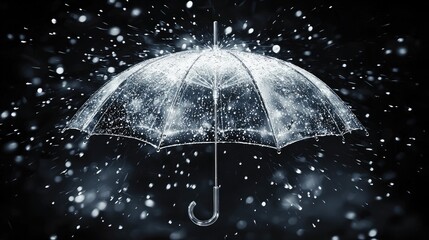 Transparent umbrella amidst a storm of rain and snow.