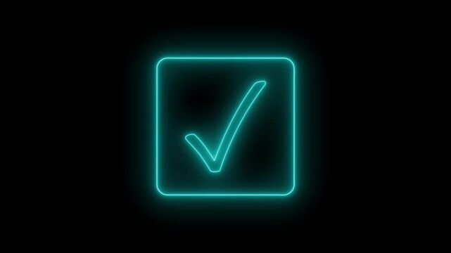 Glowing Neon Checkbox Symbol Animation, Animated Glowing Neon Checkbox Icon