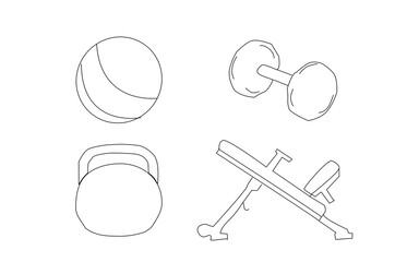 Seamless vector fitness equipment background pattern. Simple line art fitness background. Fitness equipment background. Fitness and Workout Seamless Pattern and Background with Line Icons.