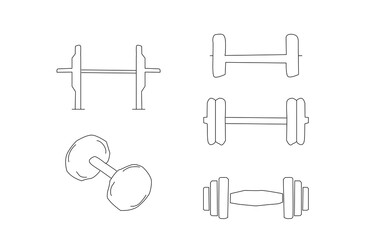 set of dumbbell. Seamless vector fitness equipment background pattern. Simple line art fitness background. Fitness equipment background. Fitness and Workout Seamless Pattern and Background with Line 