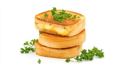 Three Golden Brown Grilled Cheese Sandwiches with Parsley Garnish