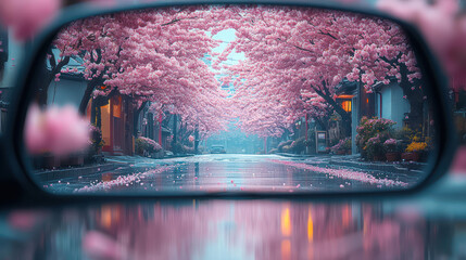 Dreamy Road Reflection Spring Blossoms