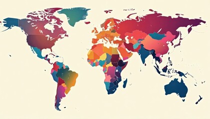 Clean lines, muted tones, minimalist world map illustration , geography map, art