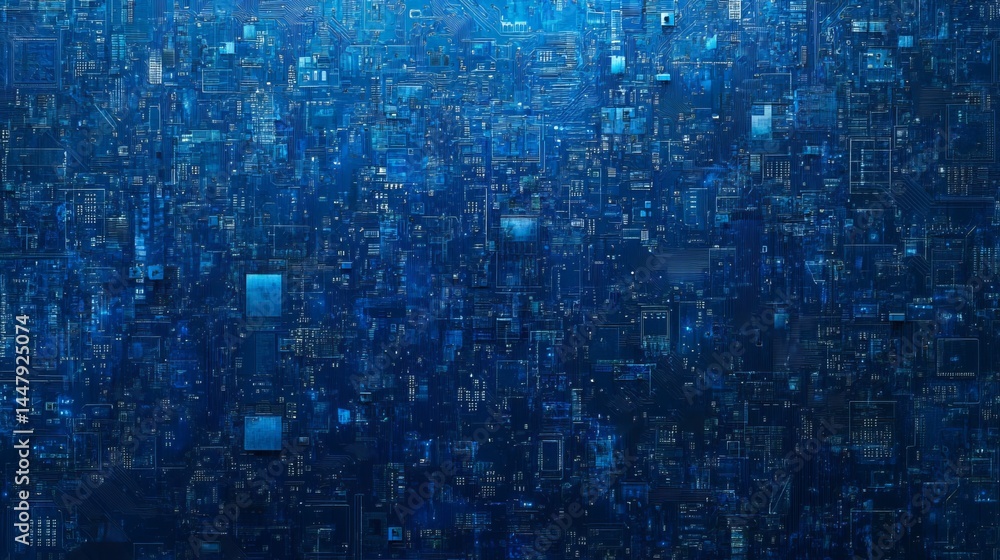 Poster abstract digital circuit board texture deep blue technology background seamless pattern high resolut