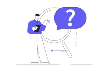 Searching for something. Research and curiosity, finding new solutions. Choosing right path of development. Completion of task. Flat Cartoon Vector Illustration, icon. Stylish abstract design landing 