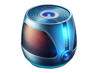 Futuristic Blue and Silver Air Purifier with Circular Design and LED Lights