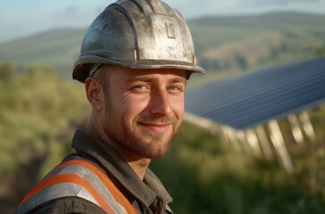Fototapeta premium Photorealistic portrait of a male engineer in a helmet