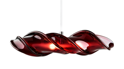 Suspended red glass light fixture with reflective surface. cut out transparent