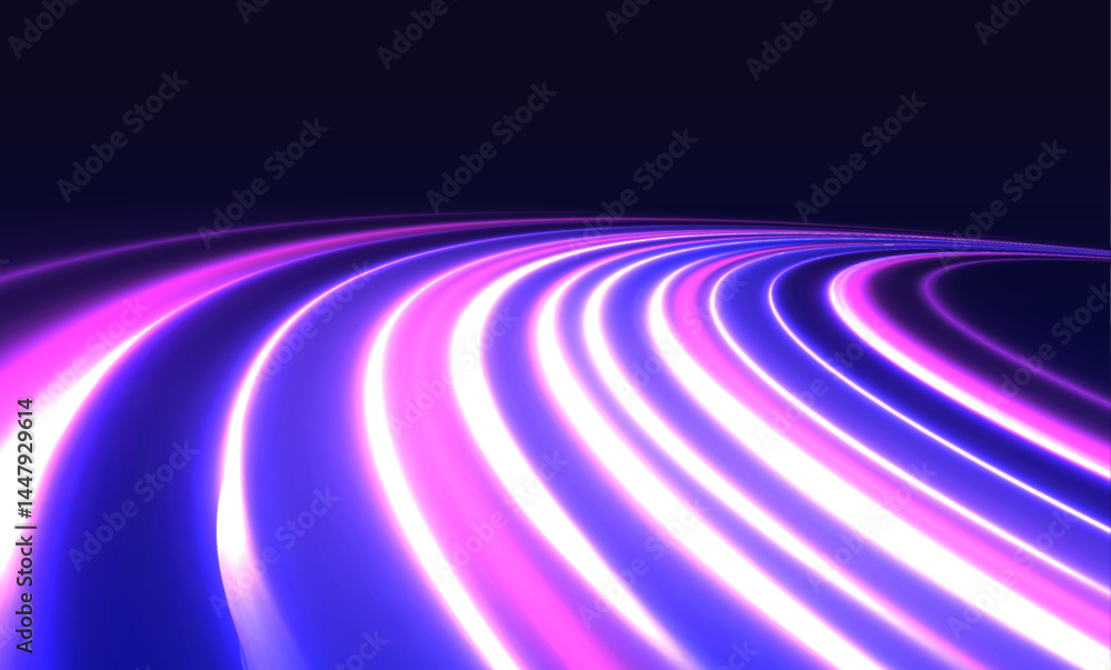 Poster Abstract light lines of movement and speed with purple color sparkles. Laser beams luminous abstract sparkling isolated on a transparent background. Abstract neon color glowing lines background.	
