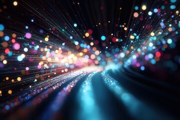 Obraz premium Vibrant abstract light trails with colorful bokeh effects creating a dynamic visual experience